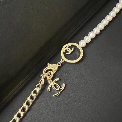 Chanel 24C Chain Waist Belt with Pearls and CC Logo in GHW