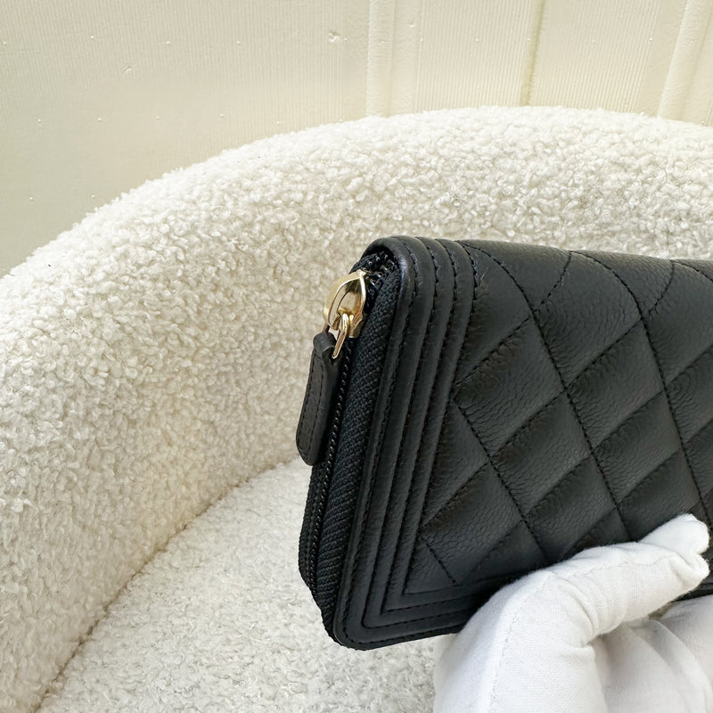 Chanel Boy Zippy Long Wallet in Black Caviar and GHW