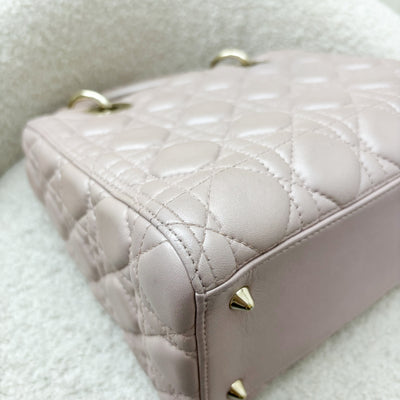 Dior Medium Lady Dior in Lotus Pearly Pink Lambskin LGHW (New version with Adjustable Strap)