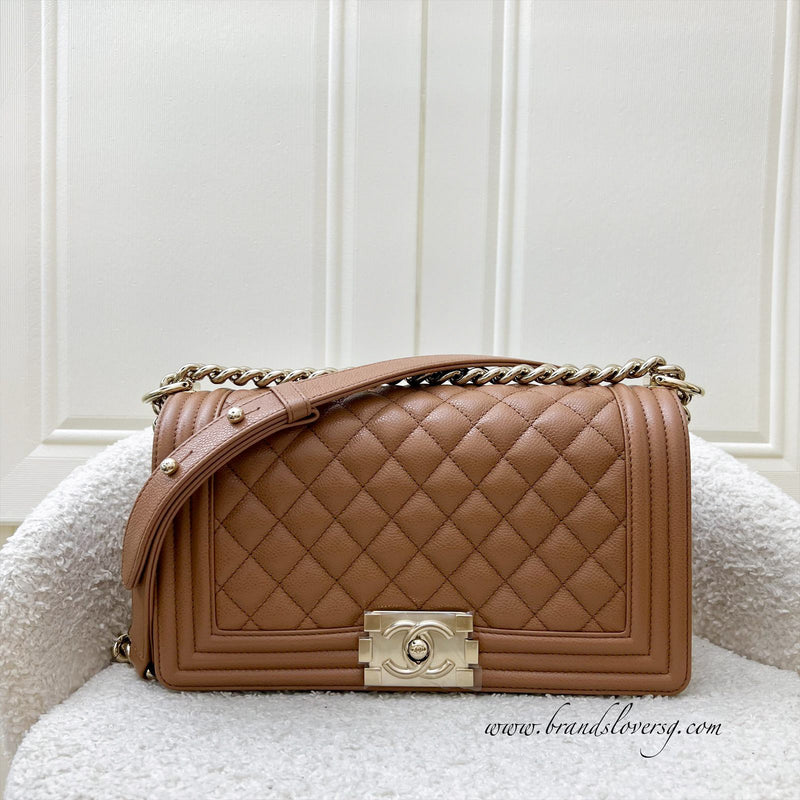 Chanel Medium 25cm Boy Flap in 21K Caramel Caviar LGHW