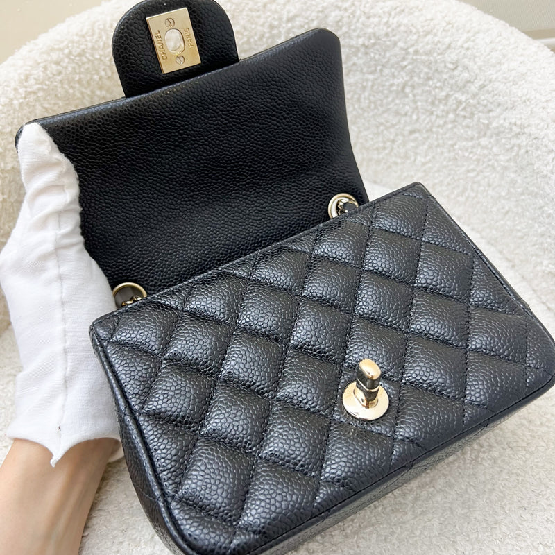 Chanel Classic Mini Square Flap in Black Caviar and LGHW (Model: A35200)