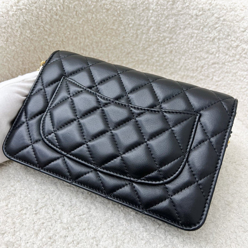 Chanel Pearl Crush Wallet on Chain WOC in 23K Black Stiff Lambskin and AGHW