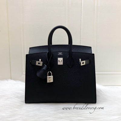 [Full Set - W Stamp] Hermes Birkin 25 Sellier in Noir Black Epsom Leather and PHW