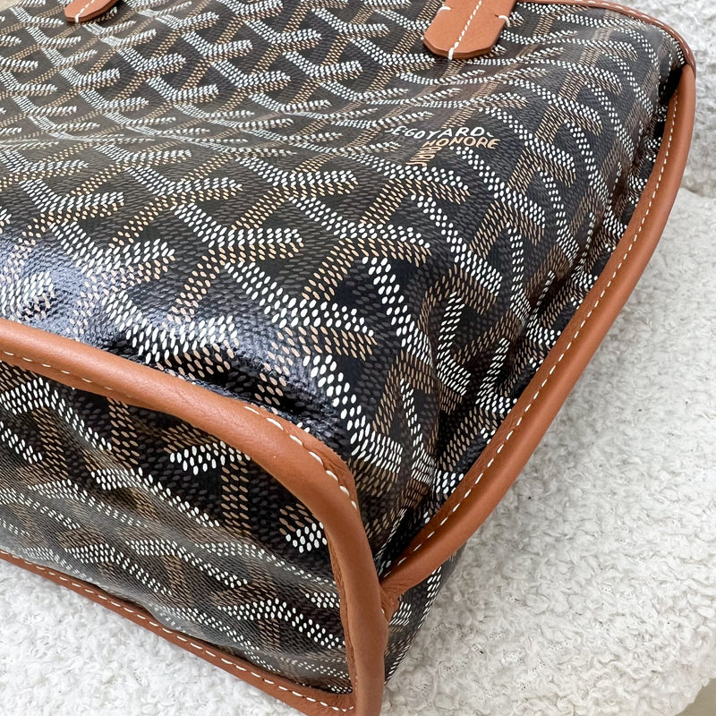 Goyard Mini Anjou Tote Bag in Black Goyardine Canvas with Camel Trim