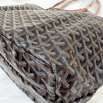 Goyard Saint Louis PM Tote in Black Signature Goyardine Canvas and Brown Trim