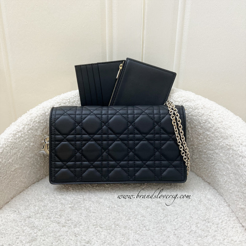 Dior Lady Dior Pouch / Wallet on Chain WOC in Black Cannage Lambskin and LGHW