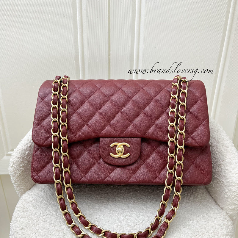 Chanel Classic Jumbo Double Flap in 18C Burgundy Dark Red Iridescent Caviar and AGHW