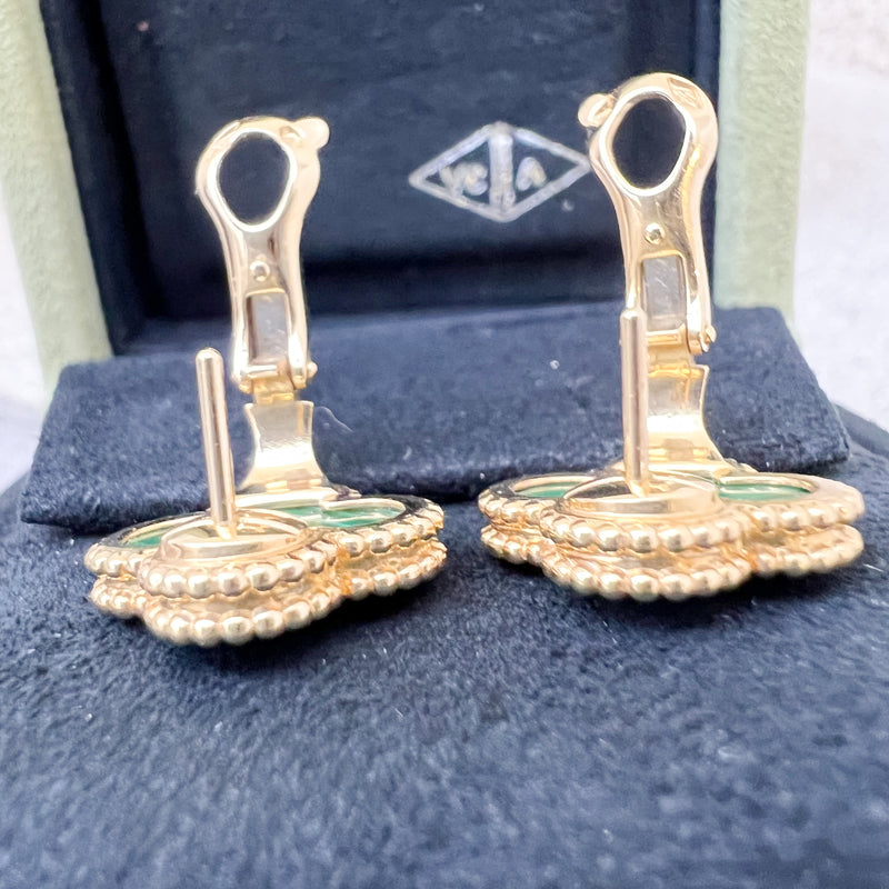 Van Cleef & Arpels VCA Vintage Alhambra Ear Studs with Malachite in 18K Yellow Gold