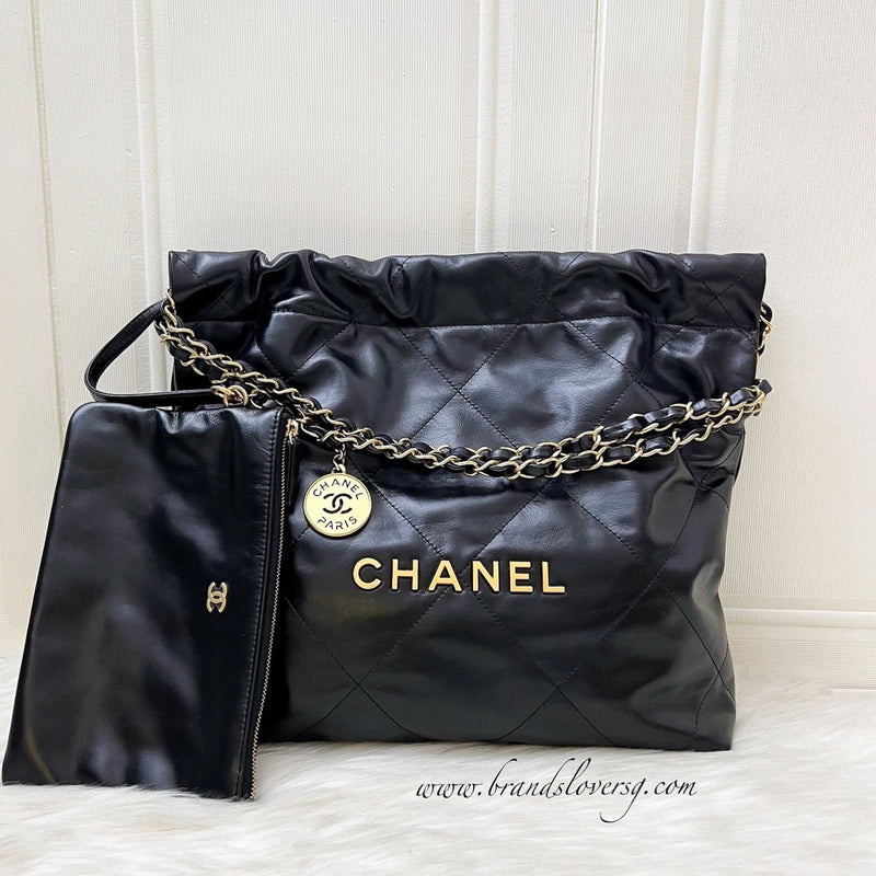 Chanel 22 Small Hobo Bag in Black Calfskin and AGHW