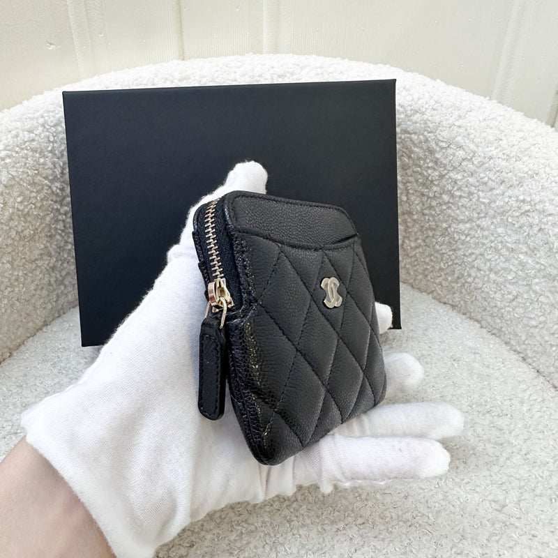 Chanel Zipped Square Compact Wallet in Black Caviar and LGHW