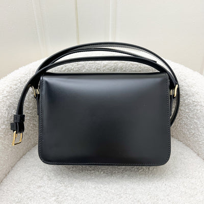 Celine Teen Triomphe Flap Bag in Black Shiny Calfskin and GHW