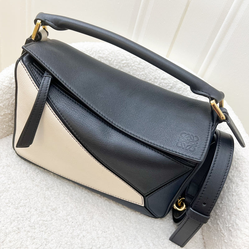 Loewe Small Puzzle Bag in Tricolor Black / White / Navy Leather GHW