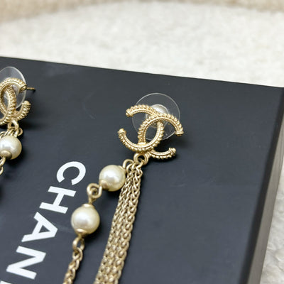 Chanel CC Logo Long Dangling Earrings with Pearls in AGHW