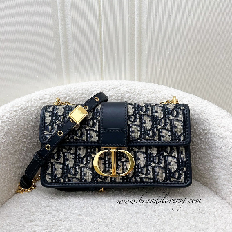 Dior 30 Montaigne East-West Flap Bag in Dark Blue Oblique Canvas and GHW