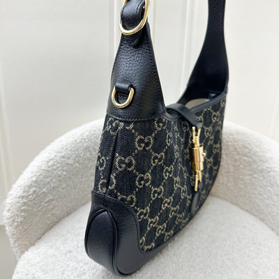 Gucci Jackie 1961 Medium Shoulder Bag in Horsebit Black Denim and Black Leather with GHW