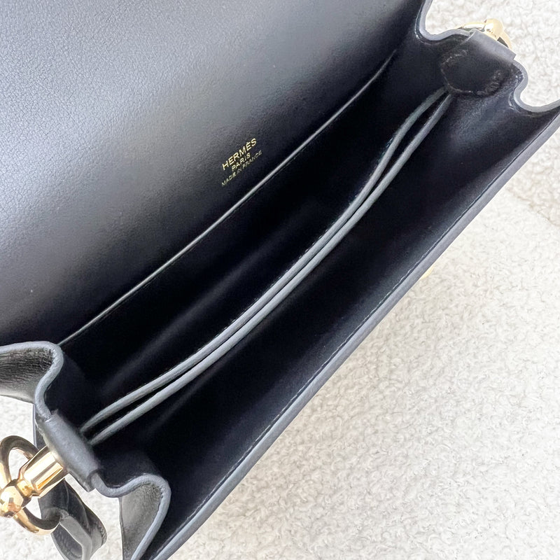 Hermes Mini Roulis in Noir Black Swift Leather and Permabrass (Light Gold) Hardware