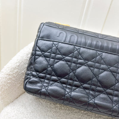 Dior Large Caro Flap Bag in Black Grained Calfskin and GHW