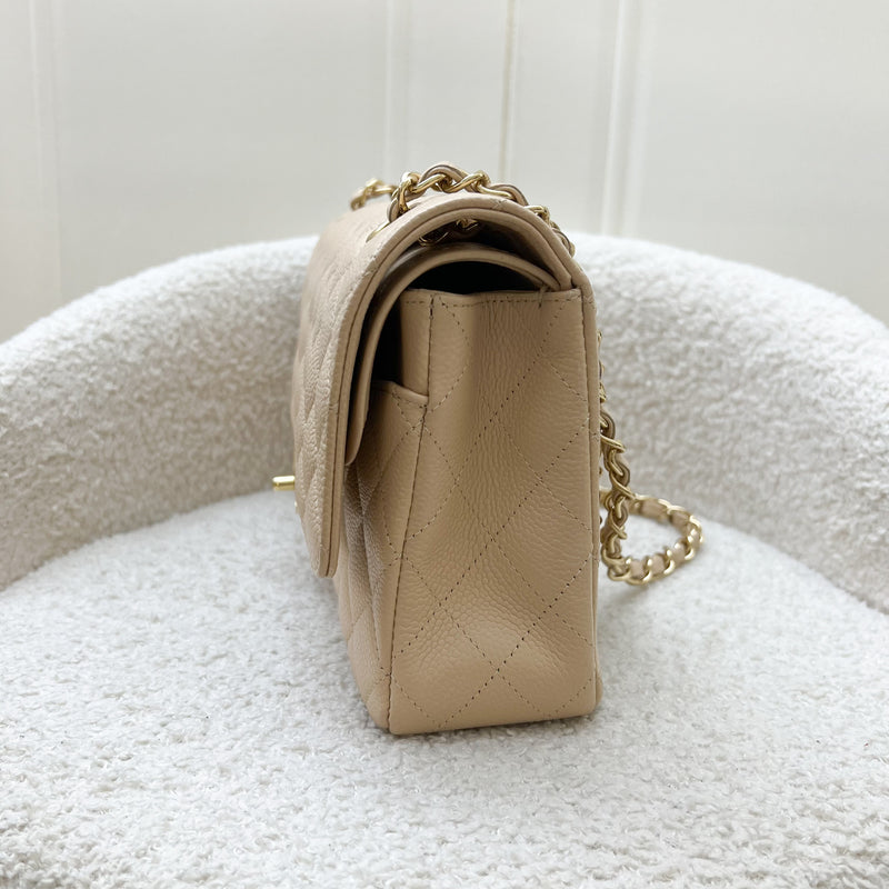 Chanel Medium Classic Flap CF in Beige Clair Caviar and GHW