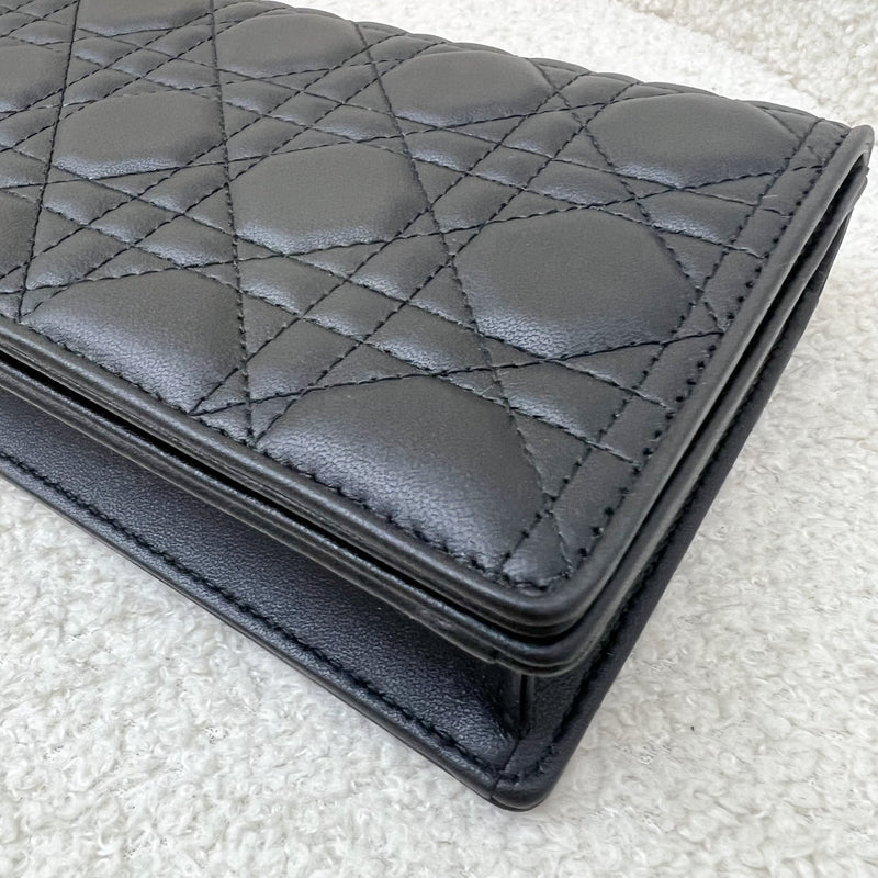 Dior Lady Dior Pouch / Wallet on Chain WOC in Black Cannage Lambskin and LGHW