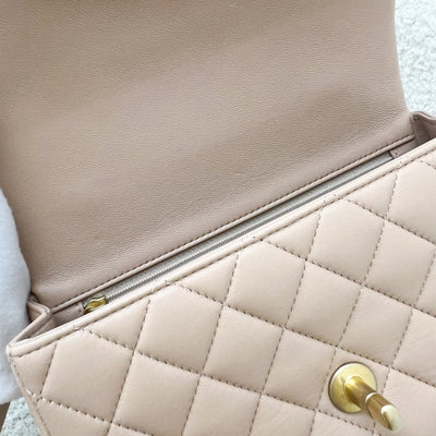 Chanel Top Handle Mini Rectangle Flap in 21A Rose Beige Lambskin in AGHW