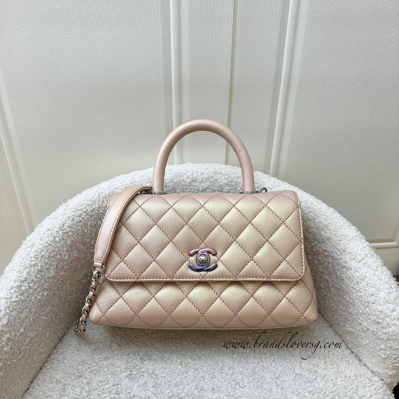 Chanel Small 24cm Coco Handle in 21K Iridescent Pink Caviar and Rainbow HW