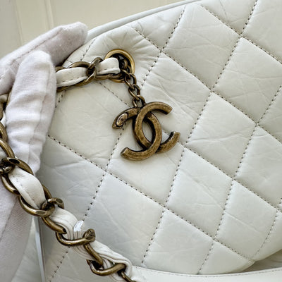 Chanel Just Mademoiselle Bowling Bag in White Calfskin and AGHW