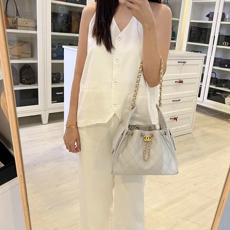 [Unused - June 2025] Chanel 25 Small Hobo Bag in Grey Caviar and AGHW (Model: AS5293)