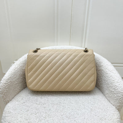 Chanel Seasonal Medium Flap in Diagonal Quilted Beige Grained Calfskin and AGHW