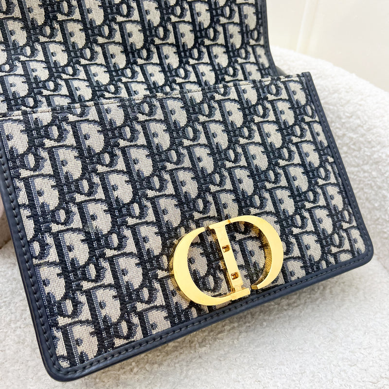 Dior 30 Montaigne Flap Bag in Navy Oblique Canvas GHW