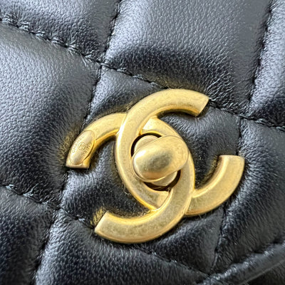 Chanel Pearl Crush Wallet on Chain WOC in 23K Black Stiff Lambskin and AGHW