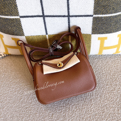 Hermes Mini Lindy in Gold Clemence Leather and GHW