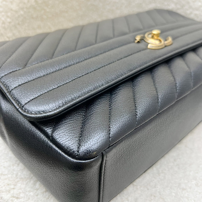 Chanel Seasonal Large Flap in Diagonal Quilted Black Grained Calfskin and AGHW