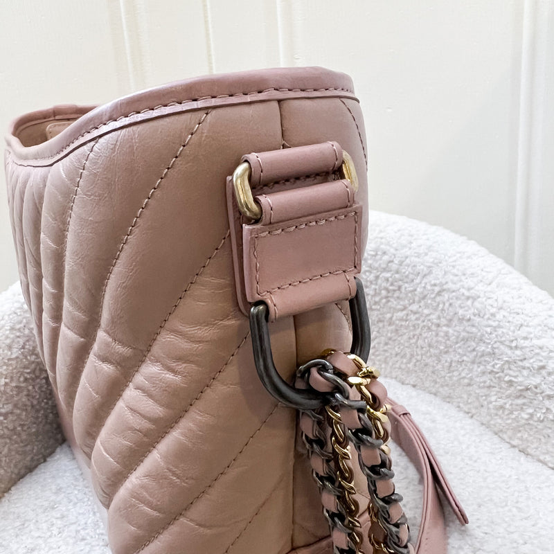 Chanel Medium (New Large) Gabrielle Hobo Bag in Nude Pink Chevron Calfskin and 3-tone HW