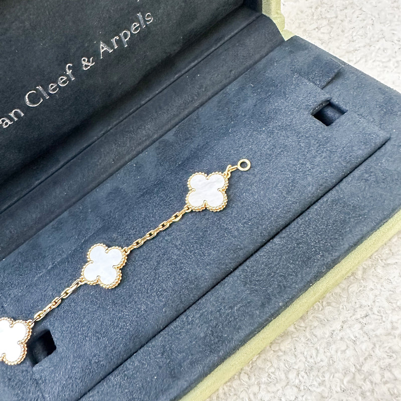Van Cleef & Arpels VCA Vintage Alhambra 5 Motifs Mother of Pearl MOP Bracelet in 18K Yellow Gold