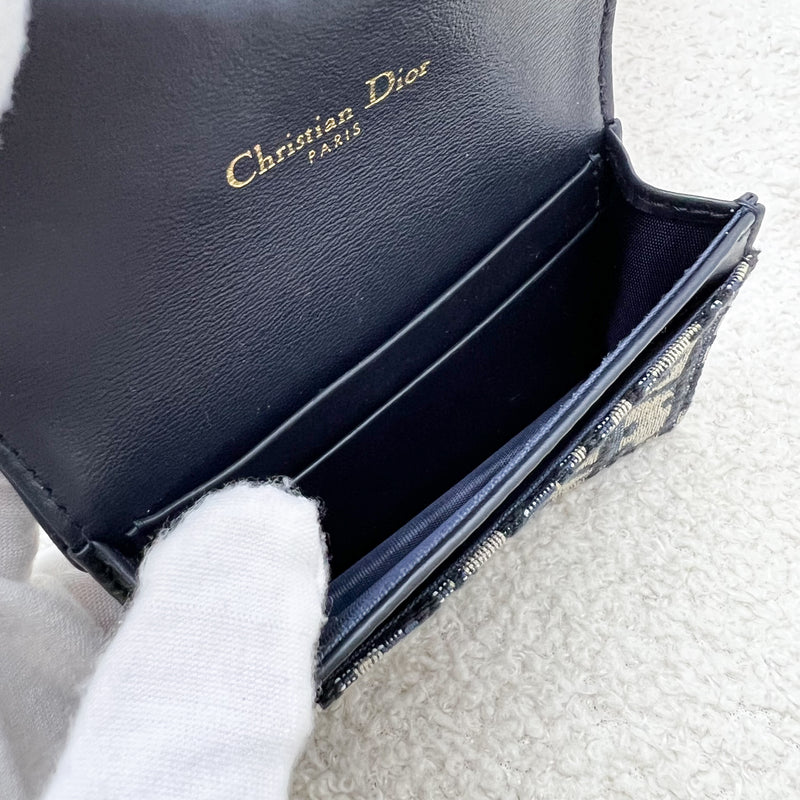 Dior Saddle Flap Card Holder in Blue Oblique Canvas AGHW