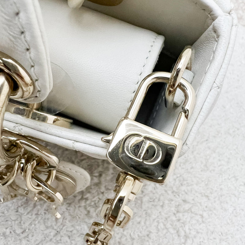 Dior Micro Lady D-Joy Bag in White Cannage Lambskin and LGHW