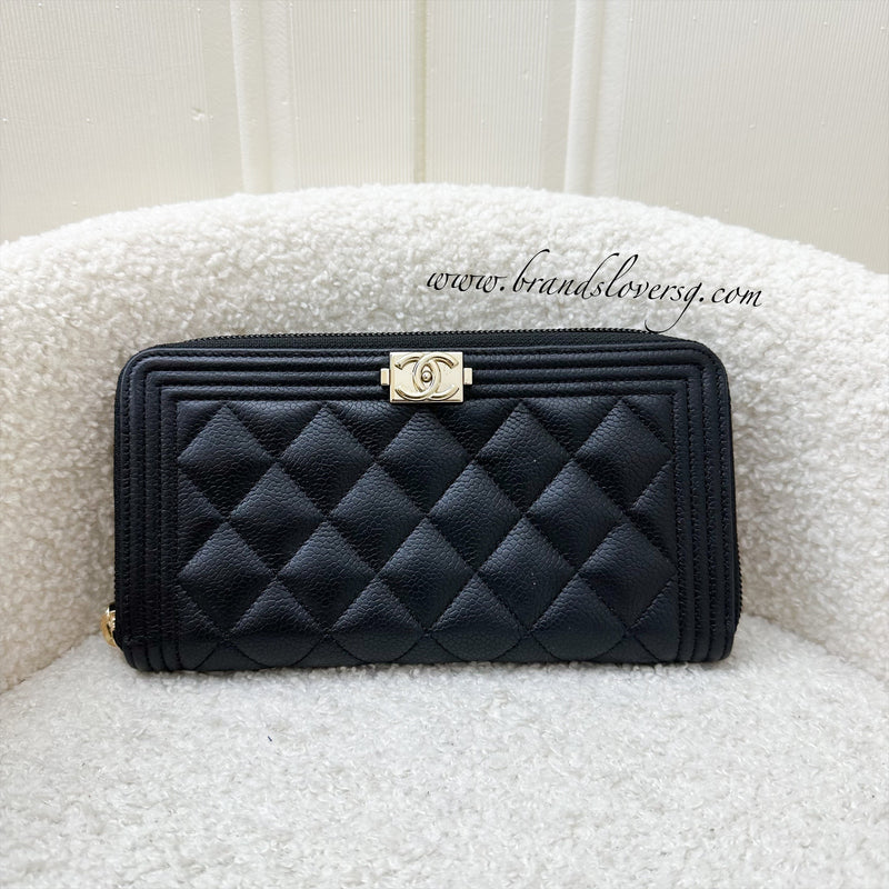 Chanel Boy Zippy Long Wallet in Black Caviar and GHW