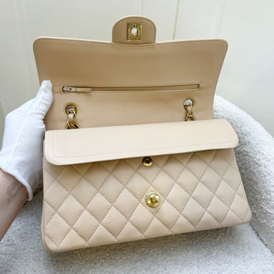 Chanel Medium Classic Flap CF in Beige Clair Caviar and GHW