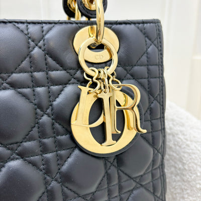 Dior Medium Lady Dior in Black Lambskin and GHW (New Version with Adjustable Strap)