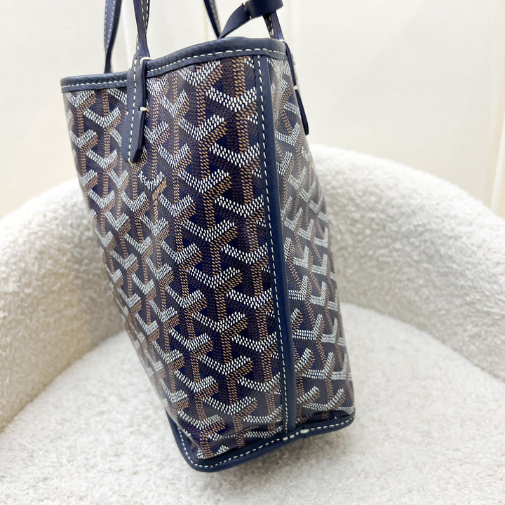 Goyard Mini Anjou Tote in Navy Goyardine Canvas with Navy Trim