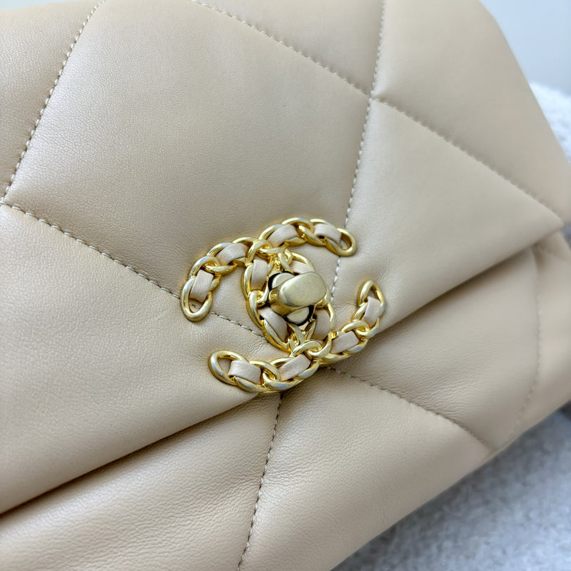 Chanel 19 Small Flap in 22C Beige Lambskin and 3-Tone Hardware