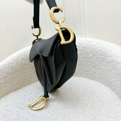 Dior Mini Saddle Bag In Black Grained Calfskin GHW