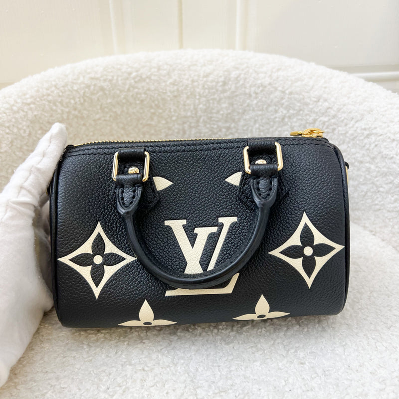 LV Speedy Nano in in Black and Creme Giant Monogram Empreinte Leather GHW