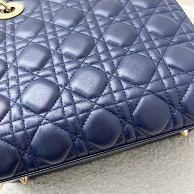 Dior Medium Lady Dior in Navy Lambskin and LGHW (Newer Version with Adjustable Strap)