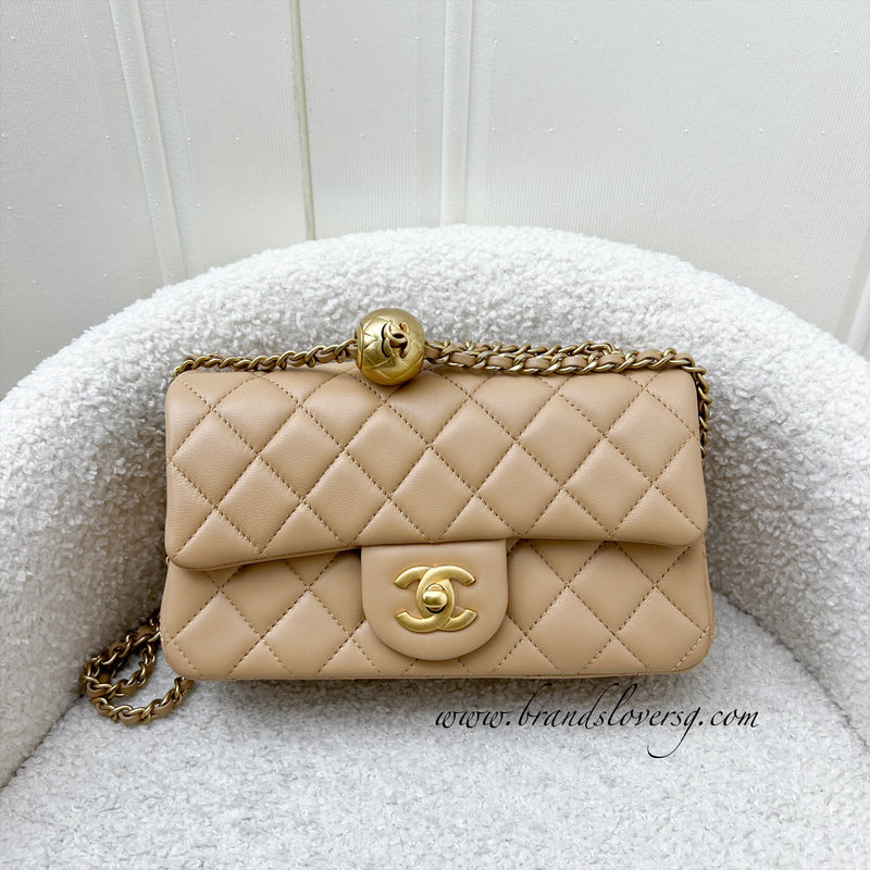 Chanel Pearl Crush Mini Rectange in 23K Milk Tea Beige Stiff Lambskin and AGHW