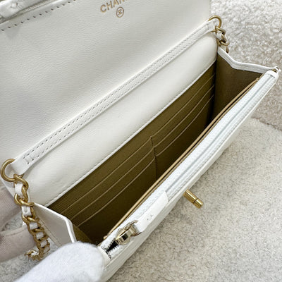 Chanel Pearl Crush Wallet on Chain WOC in White Lambskin and AGHW