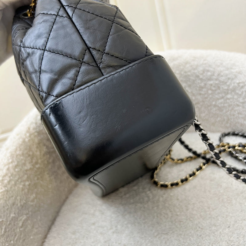 Chanel Gabrielle Small Backpack in Black Distressed Leather, Black Base and 3-tone HW