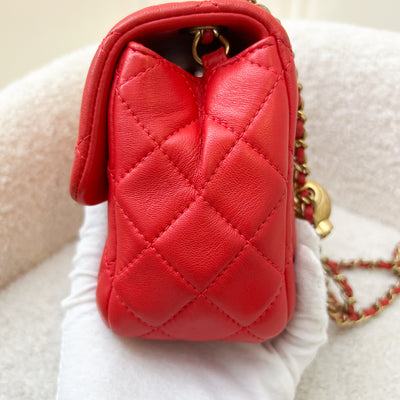 Chanel Pearl Crush Mini Square Flap in Red Lambskin and AGHW