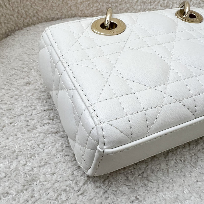 Dior Micro Lady D-Joy Bag in White Cannage Lambskin and LGHW