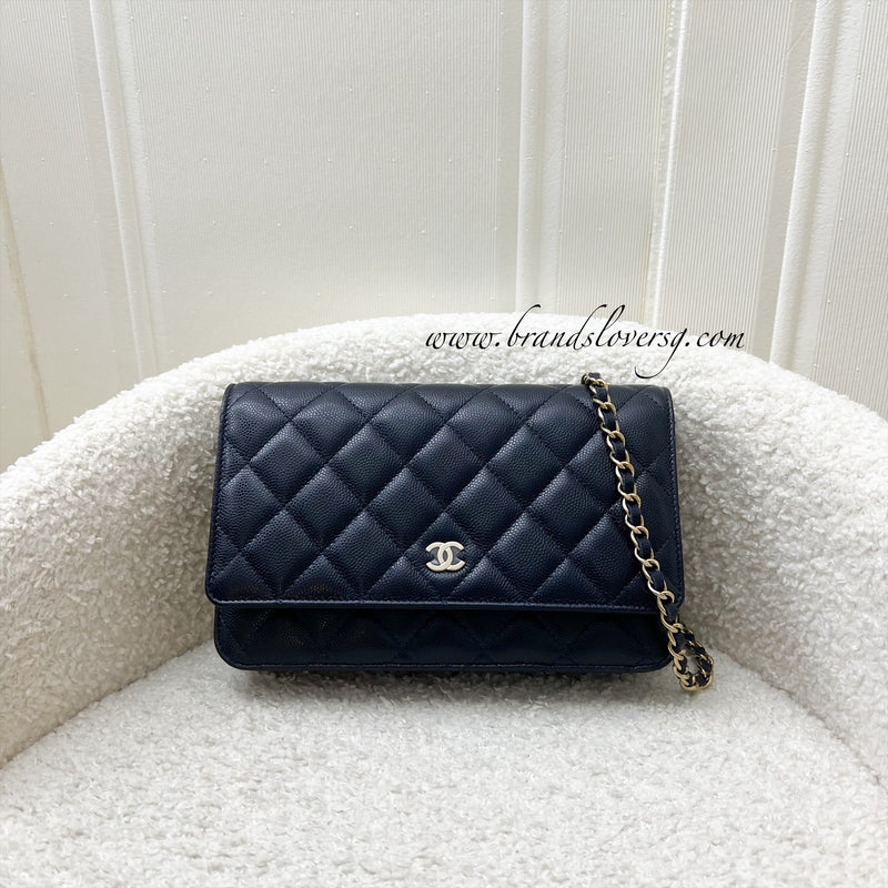 Chanel Classic Wallet on Chain WOC in Navy Blue Caviar and LGHW